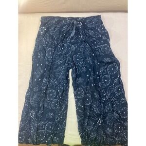 Abercrombie Fitch Navy White Paisley Wide‎ Leg Flowy Pants Lounge Size L